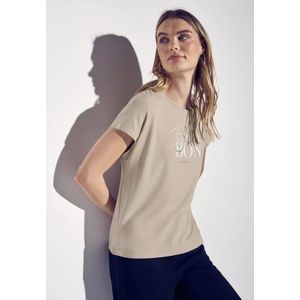 Street One Dames Shirt met tekst in Beige, in size: 34