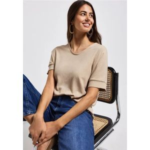 Street One Dames Gestructureerd gemengd shirt in Beige, in size: 34