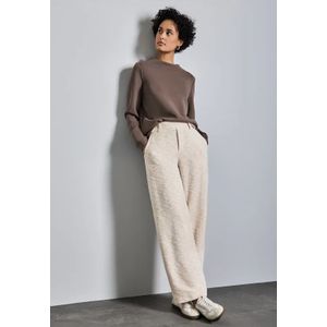 Street One - Bouclé Damesbroek - Smooth Sand Beige - Hoge Taille - Rechte Pijpen