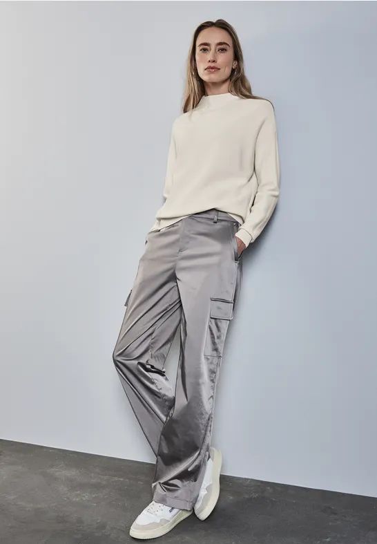 STREET ONE - Trui - Cream White Melange - Breisel - Lange Mouwen