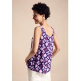 Street One - Blousetop - Paars - Dames - Mouwloos - Ronde Hals - Grafisch Patroon