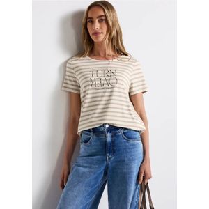 Street One Dames Gestreept shirt met print in Beige, in size: 34