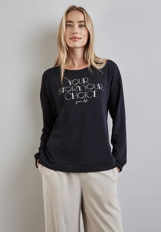 Street One Dames Shirt met lange mouwen en print in Blauw, in size: 34