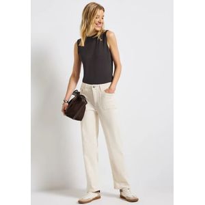 Street One - Dames Silk-Look Geribbelde Top - Bruin