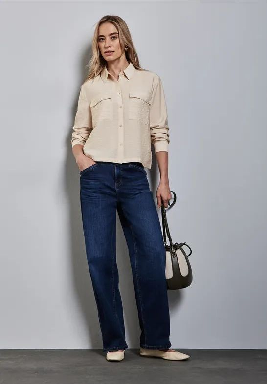 Street One - A345445 - Damesblouse - Beige zand - Lange Mouwen - Met Borstzakken