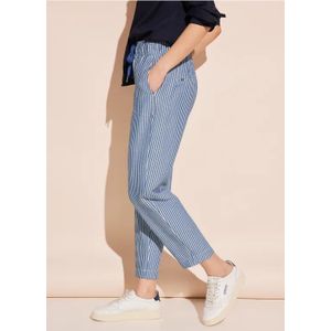 Street One Dames Seersucker paperbag-broek in Blauw, in size: 32