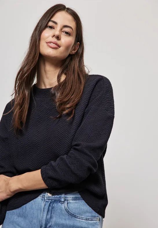 Street One Dames Gestructureerd shirt met col in Blauw, in size: 34