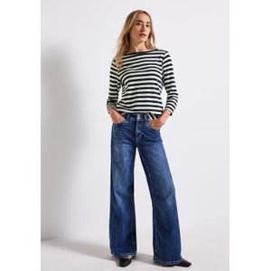 Street One Dames Gestreept boothals shirt in Blauw, in size: 34