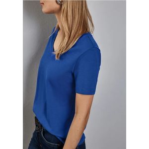 Street One Dames Basic shirt met V-hals in Blauw, in size: 34