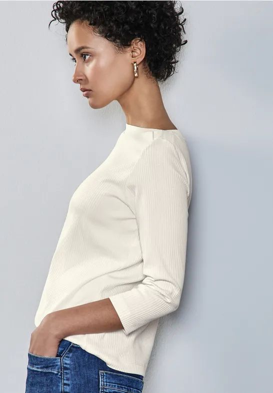 Street One - Dames Shirt - Wit - Geribbelde Structuur