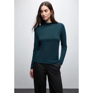 Street One Dames Basic shirt met coltrui in Turkoois, in size: 34