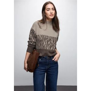 Street One - Gebreide Trui - Bruin - Dames - Colour-block Jacquardpatroon