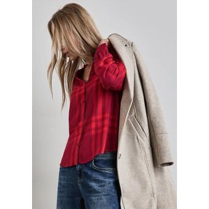 Street One Dames Geruite blouse met ruches in Rood, in size: 46