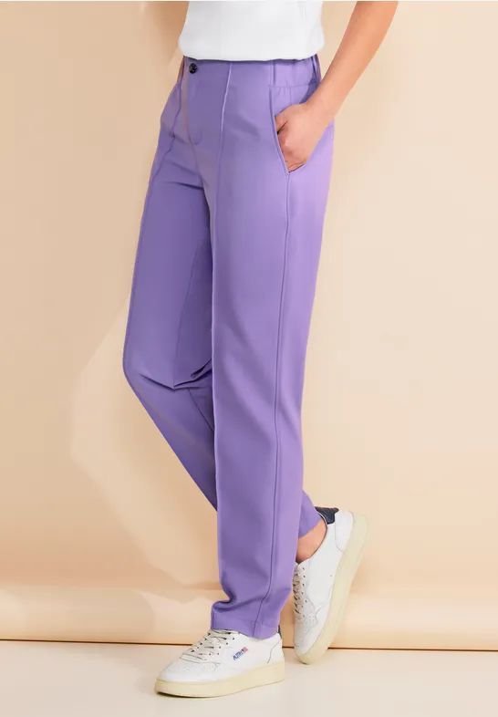 Street One - Casual Fit Broek - Paars - Hoge Taille - Strakke Pijpen