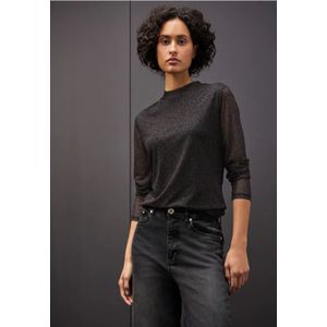 STREET ONE - Longsleeve - Darkest Brown - Transparante Mesh-kwaliteit - Leo-patroon