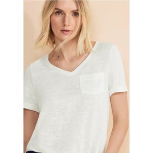 Street One Dames T-shirt in linnen look in Wit, in size: 44