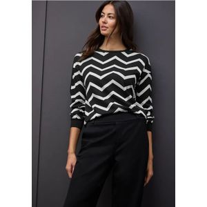 Street One Dames Shirt met galonstrepen in Zwart, in size: 34