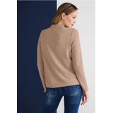 Street One - Dames Shirt - Beige - Structuur - Lange Mouwen - Opstaande Kraag