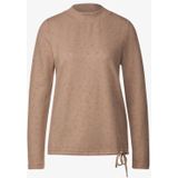 Street One - Dames Shirt - Beige - Structuur - Lange Mouwen - Opstaande Kraag