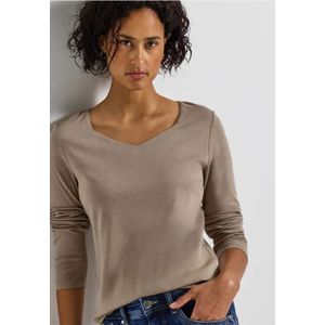 Street One - Lanea - Dames Shirt - Bruin - Carrée Halslijn