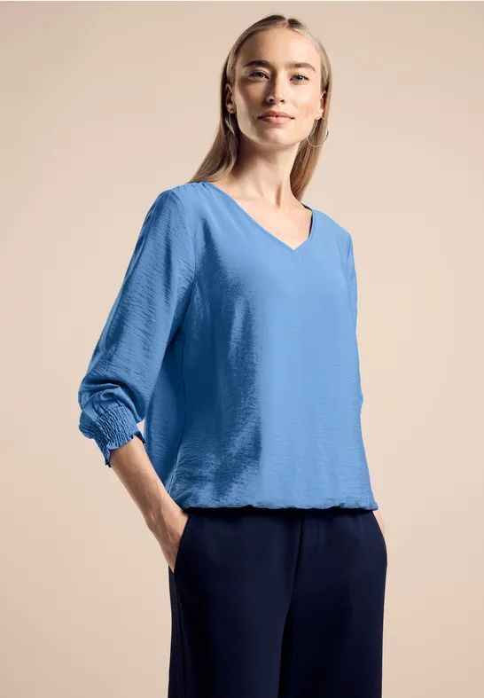 Street One - Blouse - Lichtgewicht - V-hals - 3/4 Mouwen - Zijdeachtige Glans