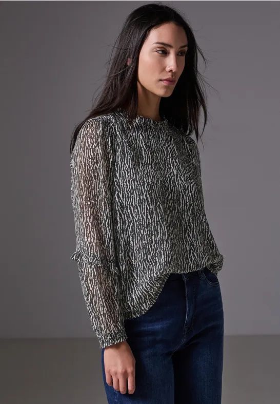 Street One Studio Dames Chiffon tuniek met ruches in Grijs, in size: 34