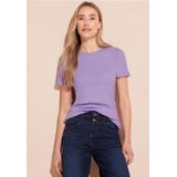 Street One Dames Geribbeld basic T-shirt in Paars, in size: 46