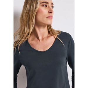 Street One Dames Overhemd met lange mouwen in effen kleur in Blauw, in size: 34