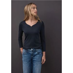 Street One Dames Basic shirt met knoopdetail in Blauw, in size: 34