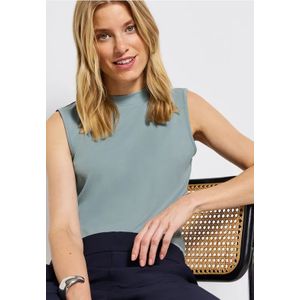 Street One - Dames Silk-Look Geribbelde Top - Blauw