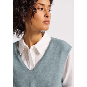 Street One Dames Mouwloze trui met V-hals in Blauw, in size: 34