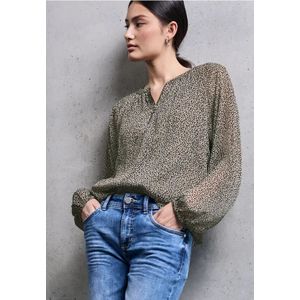 Street One Studio Dames Chiffon leo blouse met rits in Beige, in size: 34