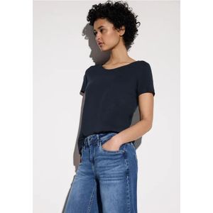 Street One Dames T-shirt met V-hals in Blauw, in size: 34