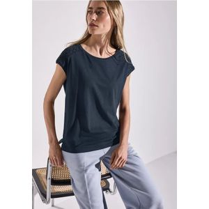 Street One Dames Shirt met kantdetail in Blauw, in size: 34