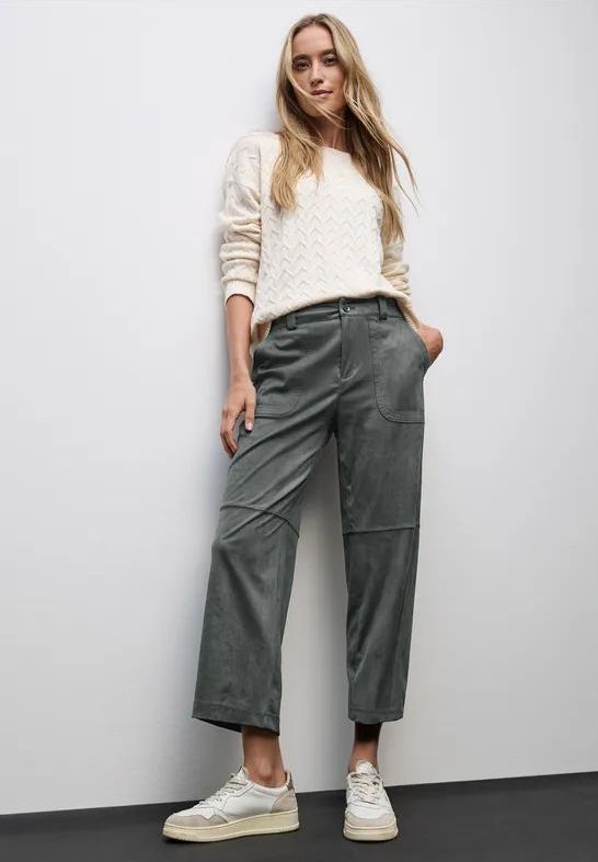 Street One - Fluwelen Broek - Groen - Dames - Rechte Pijpen