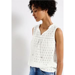 Street One Dames Mouwloze geborduurde blouse in Wit, in size: 34
