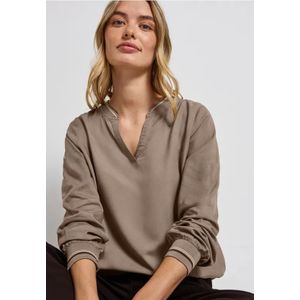 Street One Dames Blouse met gespleten hals en tape in Bruin, in size: 34