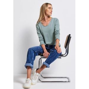 Street One Dames Overhemd met lange mouwen in effen kleur in Blauw, in size: 34