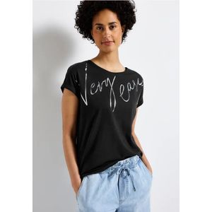 Street One Dames Shirt met folietekst in Zwart, in size: 34