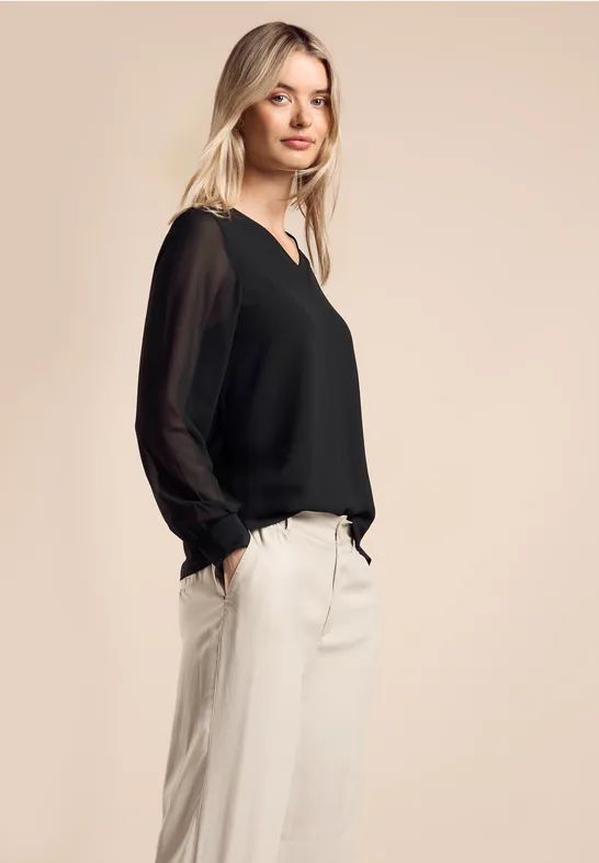 Street One - Dameshemd - Chiffon - Licht - V-hals - Lange Mouwen