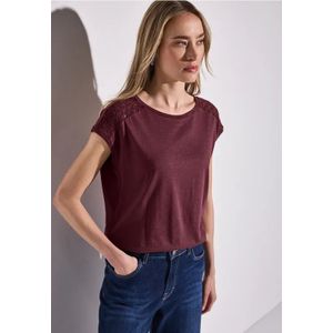 Street One Dames Shirt met kantdetail in Rood, in size: 44