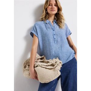 Street One Dames Gestreept linnen overhemd blouse in Blauw, in size: 36