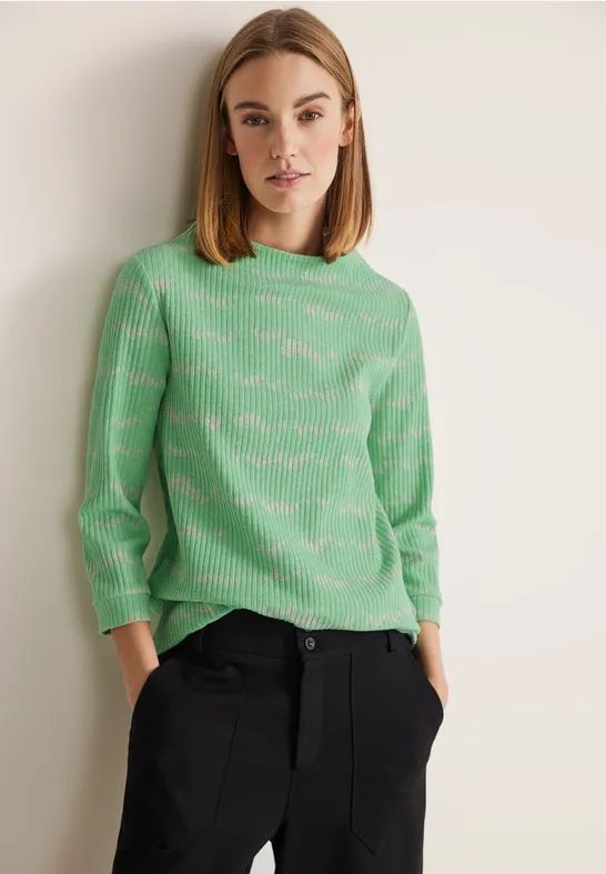 Street One - A320887 - T-shirt - Lentelichtgroen - 3/4 Mouwen, Gestreept