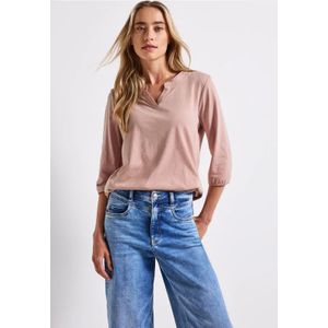 Street One Dames Shirt van jersey met gespleten hals in Roze, in size: 34