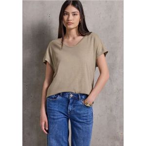 Street One Studio Dames Basic shirt met V-hals in Beige, in size: 34