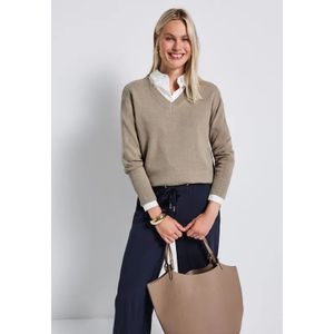 Street One Dames Trui met V-hals in Beige, in size: 34
