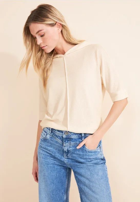 Street One - Dames T-shirt - Capuchon - Fijngebreid - Hoodie-Style - Decoratieve Naad - Trekkoord in de Zoom