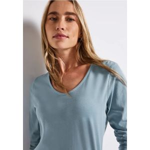 Street One Dames Overhemd met lange mouwen in effen kleur in Blauw, in size: 34