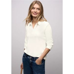 Street One Dames Poloshirt met rits in Wit, in size: 34