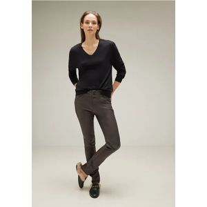 Street One Dames Slim fit broek met coating in Bruin, in size: 32